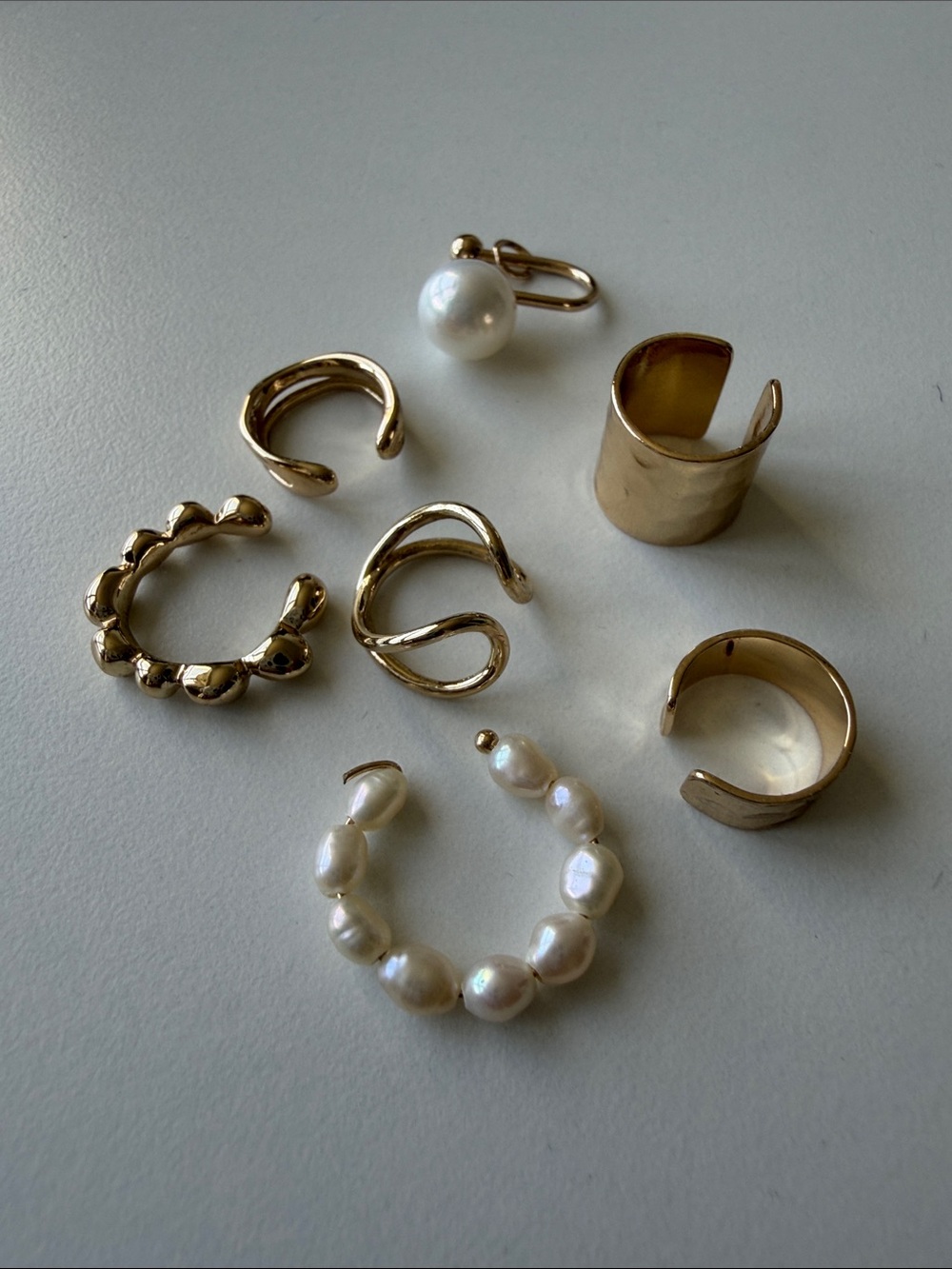 Gold and Pearl Mixed Ear Cuff Set